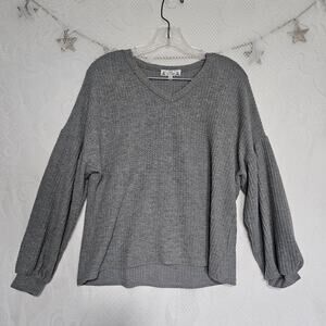 Poof New York Medium Grey Waffle Knit Ribbed Top Oversized Minimalist Comfy Boho